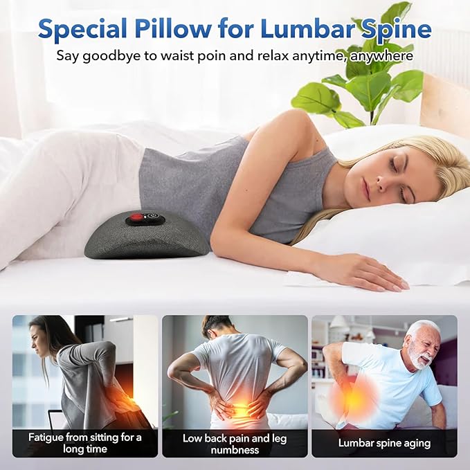 3 in 1 Rechargeable Back Massager with Heat, Height Adjustable for Bed and Chair, Electric Lumbar Support Pillow, Relieves Deep Tissue Pain, Lumbar Wedge Cushion