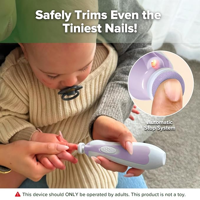 haakaa Baby Nail Trimmer Electric Baby Nail File Kit with LED Light, Baby Nail Clippers for Newborn/Infants/Adults Toenails and Fingernails, 6 Replacement Heads & Storage Case, Lavender