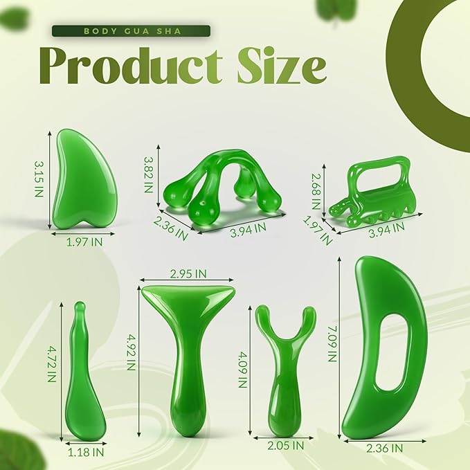 Ceenna 7 Pcs Gua Sha Massage Tools Set - Natural Resin Gua Sha Scraping Massage Tool Lymphatic Drainage Tool for Face Back Leg Women's Body Shaping