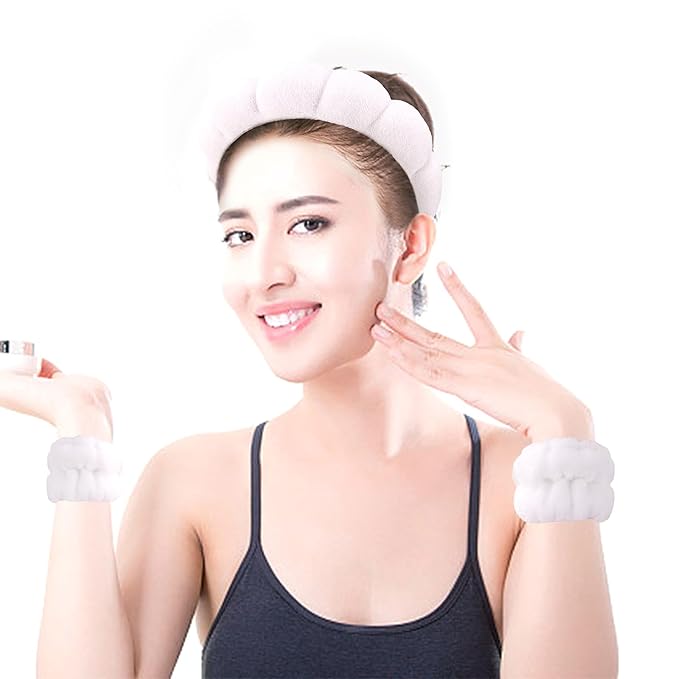 SPA Headbands for Washing Face Makeup Headbands with Bow Hair Band Women Facial Head Band Wrist Towel Wraps For Shower Face Mask Black White, 6 Pack
