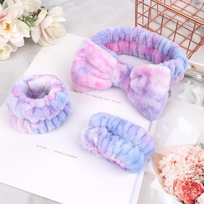 CIEHER 12 PCS Makeup Headband for Women Wrist Washband Scrunchies Cuffs for Washing Face, Soft Bow Hair Band Matching WriMakeup Headband for Women stbands (9 Pack Multi-colored)