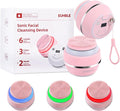 Electric Facial Cleaner with 6 Modes & 3 Light Effects, Rechargeable Waterproof Face Scrubber for Women and Men, Includes Extra Brush Head, Easy-Clean Hanging Design (Pink)