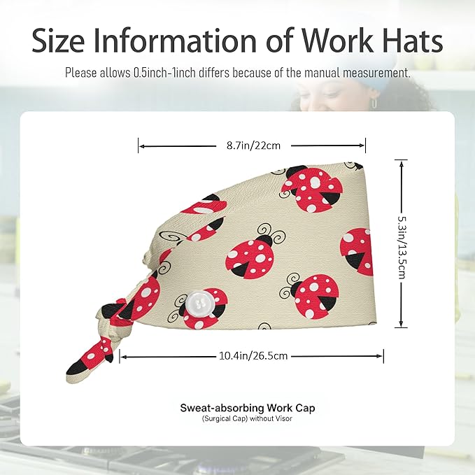 2 Pcs Working Cap with Sweatband for Women Men, Adjustable Cleaning Working Hats, Nurse Surgical Caps
