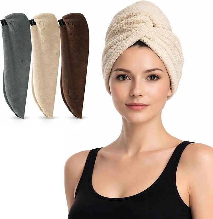 Smart Hair Towel™ – Slim Shape Microfiber Hair Wrap with Patented Elastic Band – Super Absorbent, Lightweight, Firm Fit – for Wet & Dry Hair (Charcoal Gray, Large)
