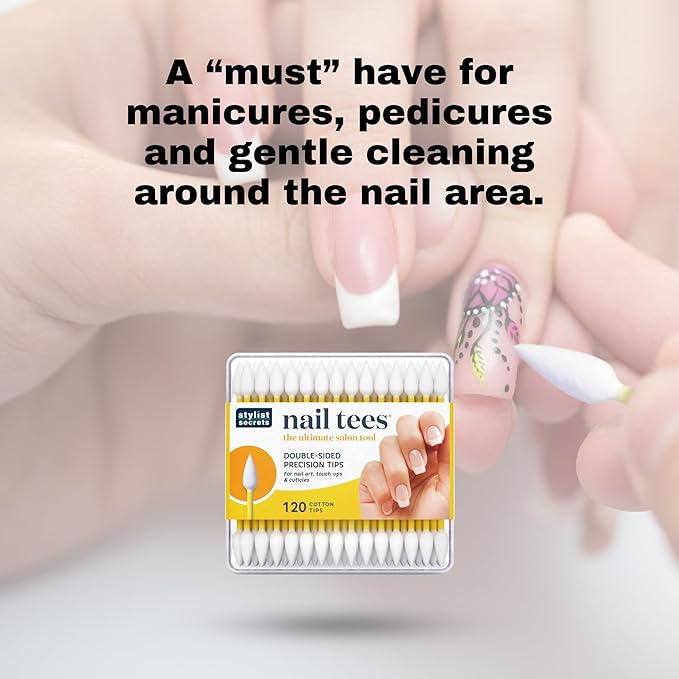 Fran Wilson NAIL TEES COTTON TIPS 120 Count (2 PACK) - The Ultimate Nail Tool, Multi-Purpose Double-sided Swabs with Pointed Ends for Precise Touch-ups and the Perfect At-Home Manicure & Pedicure