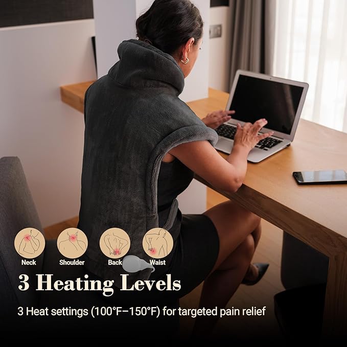 COMFIER Large Heating Pad for Back, FSA Eligible HSA Heating Pad for Neck and Shoulders and Back, Heated Neck Wrap, 3 Heat Levels & 90-Mins Auto Shut Off, Gifts for Women Men