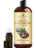 Handcraft Blends Organic Castor Oil 16 Fl Oz | Roll on Bottle | 100% Pure and Natural | Premium Grade Carrier Oil | Hair, Eyelashes and Eyebrows | Hair and Body | Expeller-Pressed | Hexane-Free