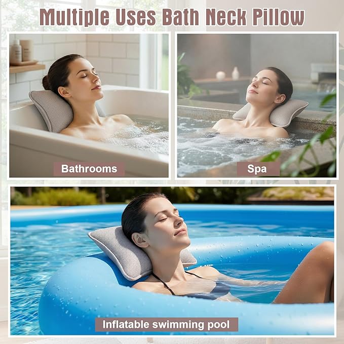 Lewtemi 2 Pcs Hot Tub Table Tray with Adjustable Phone Holder and 2 Cup Holders Bath Pillow Spa Headrest Pillow with Suction Cup Hot Tub Accessories for Outdoor Inflatable Pool