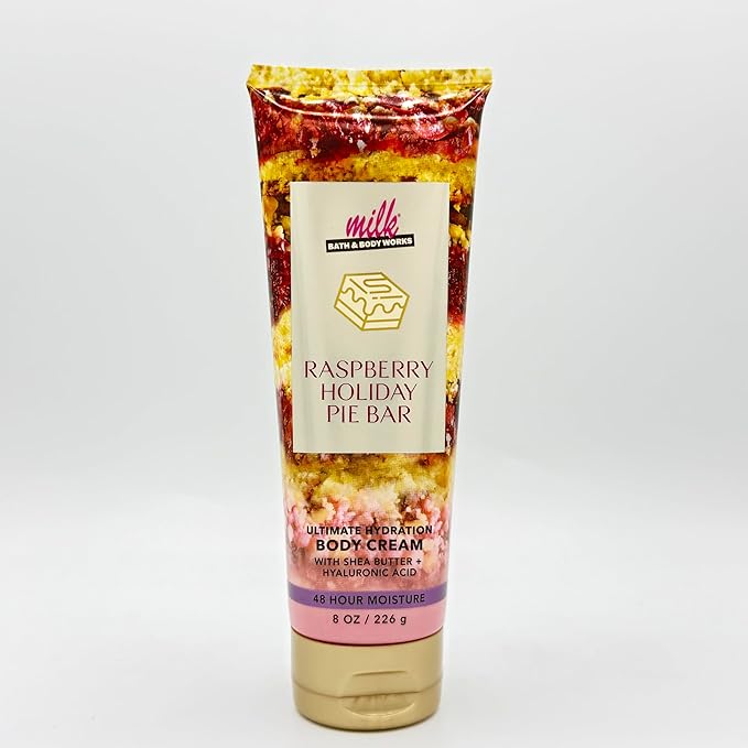 Bath & Body Works Milk Raspberry Holiday Pie Bar 4-Piece Gift Set | Includes: Body Wash, Fine Fragrance Mist, Ultimate Hydration Body Cream and Vanilla Butter Cream Hand Cream