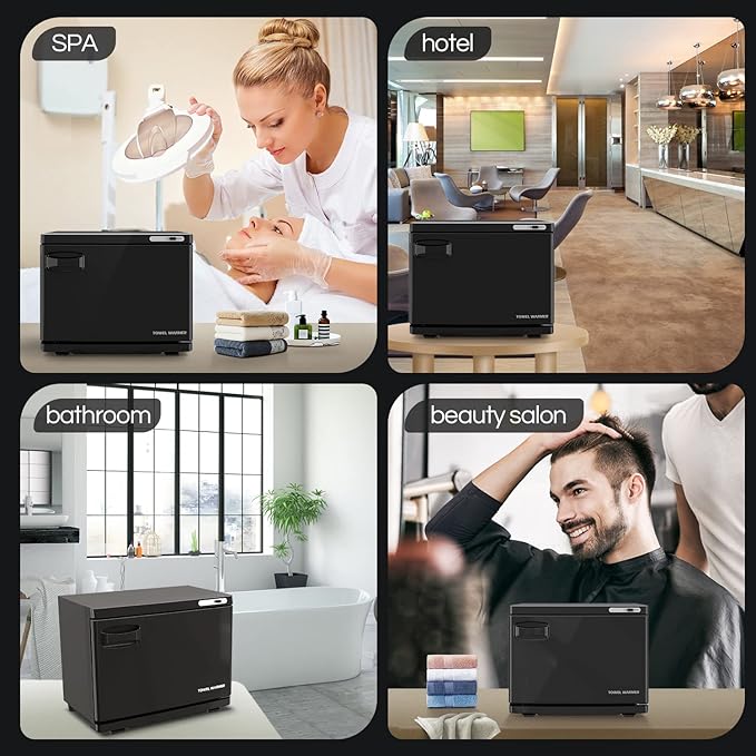 Towel Warmer Cabinet, 23L Large Hot Bath Towel Warmer Heating Use for Facial Spa, Hair Beauty, Salon Equipment and Home- Black