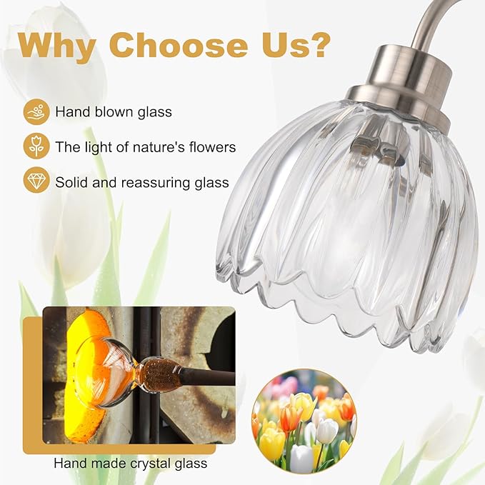 Bathroom Light Fixtures (3-Light, 20 Inch), Brushed Nickel Vanity Lights for Bathroom with Ribbed Clear Tulip Glass Shade, Vintage Vanity Wall Lights for Mirror Bedroom Living Room Hallway
