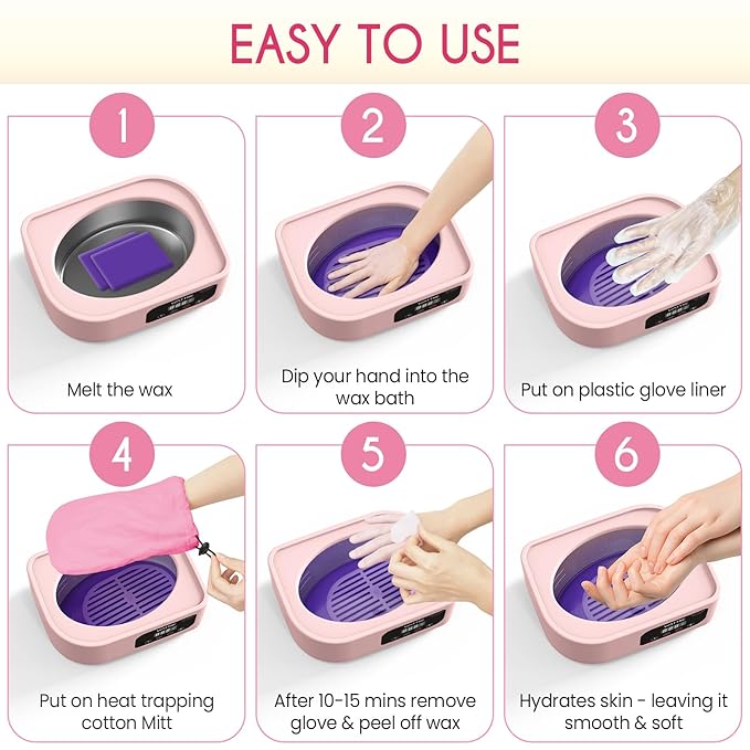 Wattne Paraffin Wax Machine for Hands & Feet – Paraffin Wax Warmer Moisturizing Kit with Auto-Timer & Precision Temperature Control, Paraffin Wax Bath for Arthritis, Dry Skin Care, Home Spa-Pink