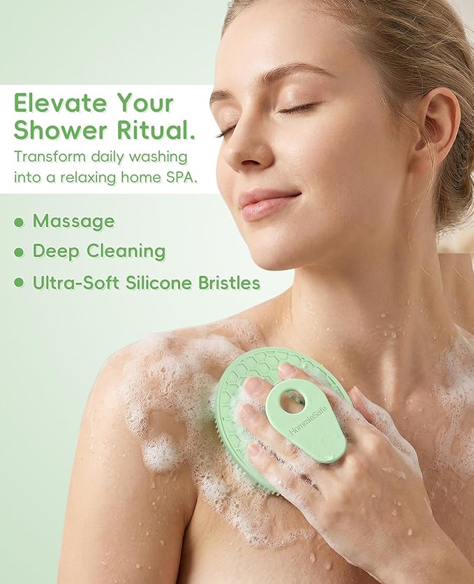 Soft Silicone Shower Brush Body Wash Bath Exfoliating Skin Massage Scrubber, Dry Skin Brushing Glove Loofah, Fit for Sensitive and All Kinds of Skin(Mint+Black)