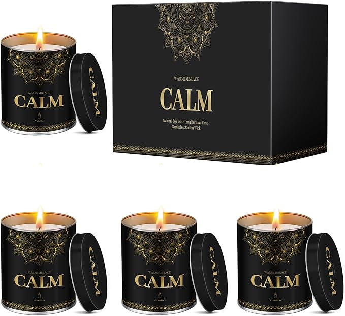 WarmEmbrace Scented Candles, 9 Oz Candle Sets for Home, Office, Meditation, Yoga, Candles for Women & Men, Birthday, Christmas, Valentine's Day Present, Lavender, Vanilla, Rose & Sandalwood, Lemon