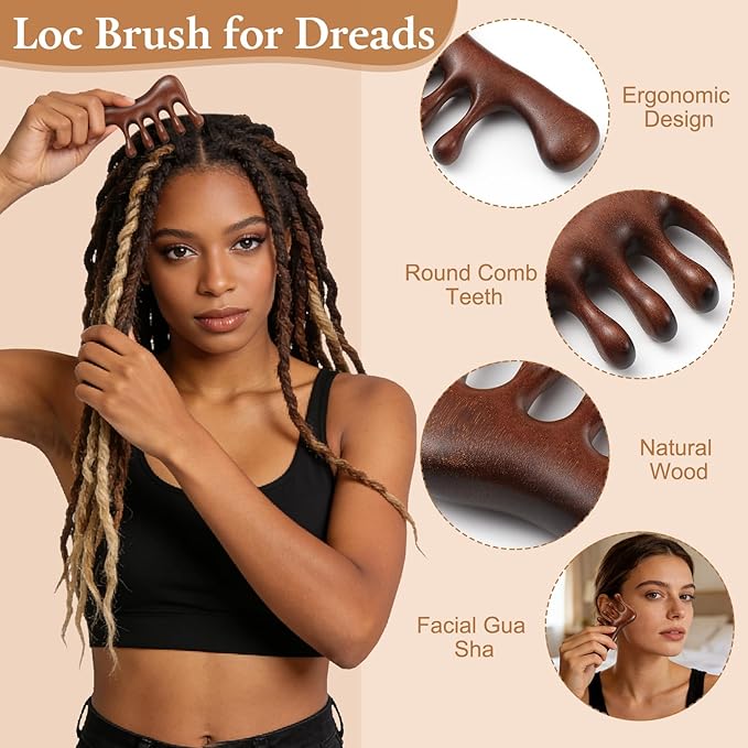 ProSuites 3 Pack Wooden Scalp Massager Tool, Long Handle Head Massage Scalp Loc Brush for Dreads, Multifunctional Hair Massager Tool for Men & Women