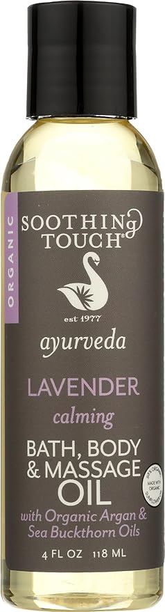 Soothing Touch Ayurveda Organic Bath, Body & Massage Oil, Calming Lavender, 4 Oz