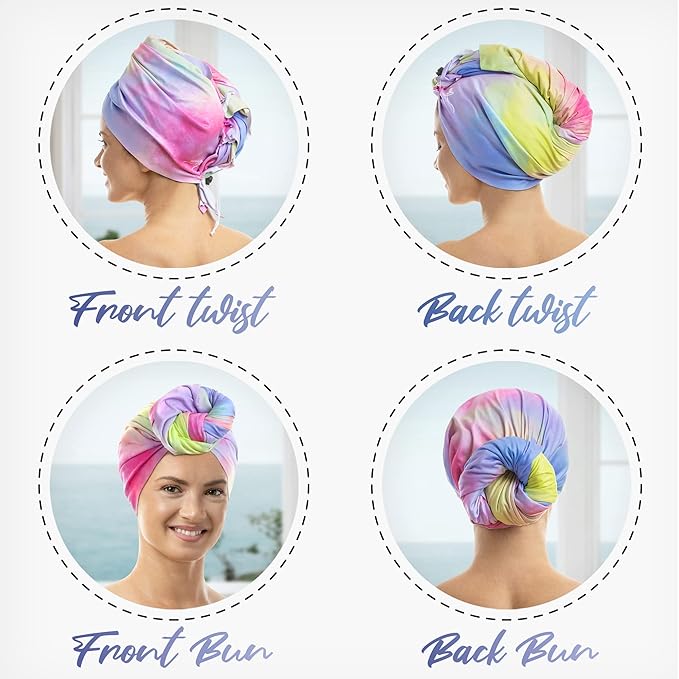 Microfiber Hair Towel Wrap with Wet & Dry Detangling Brush – Fast Drying Anti-Frizz Hair Drying Turban for Curly, Wavy and Straight Hair – Gentle Absorbent Hair Care for Women, Girls and Kids