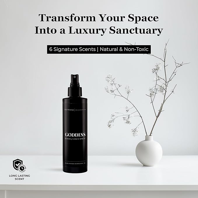 Mavwicks Fragrances - (Goddess) Linen & Room Spray (8oz) – Bedroom & Home Fragrance Mist, Long-Lasting Freshness To Brighten Up Your Space, Fabric & Air Freshener, Aromatherapy Scent Spray