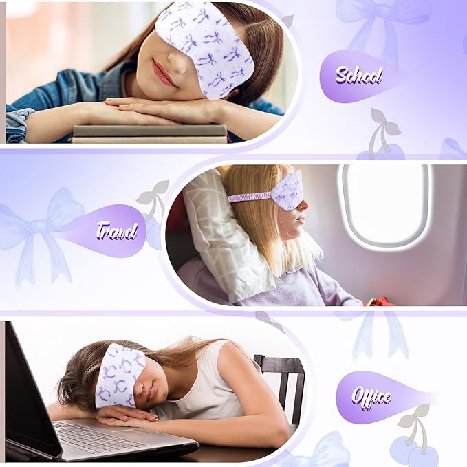 Cuffbow 6 Pack Plush Sleep Mask Set, Cute Plush Eye Masks for Sleeping, Soft Comfortable Travel Nap Blindfold, Sleepover Party Favors for Women(Bow,Purple)
