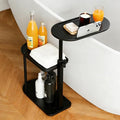 3-Tier Freestanding Bathtub Tray Table, Bamboo Swivel Bathtub Side Table with Height Adjustable Design, Standing Bath Tray for Tub Against Wall, Bathroom Organizer for Luxury Home Spa (Black)