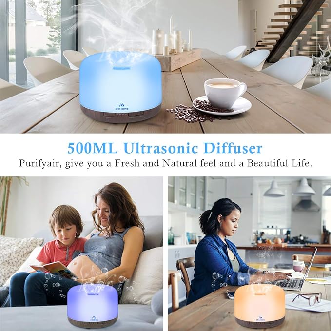 Diffuser 500ML Essential Oil Diffuser with Adjustable Mist Mode and 4 Timer Setting Diffuser for Essential Oils Waterless Auto Shut-Off for Home Office Yoga Spa