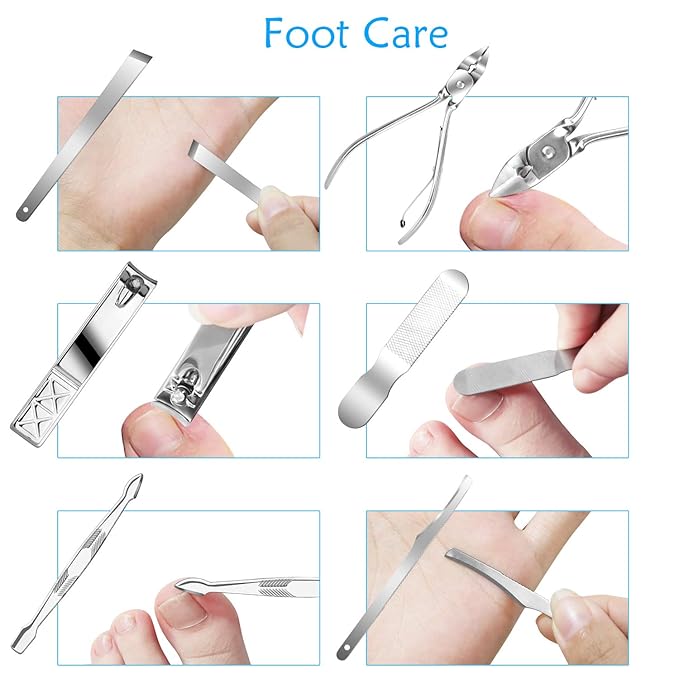 Teamkio Manicure Pedicure Set Nail Clippers Travel Hygiene Kit Stainless Steel Nail Cutter Care Set Scissor Tweezer Knife Ear Pick Utility Tools Grooming Kits with Leather Case 18 in 1 pcs (Black)