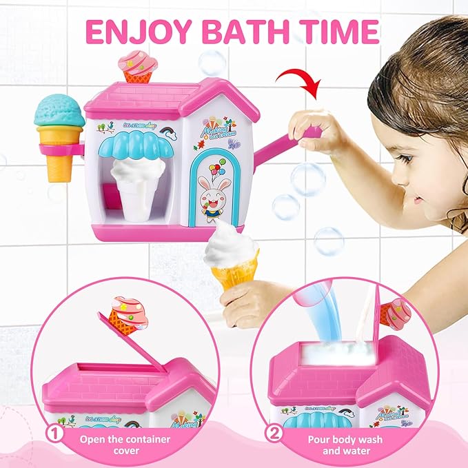 Gretex Toddler Bath Toys for 3 4 5 6 7 8 Years Old Girls, Bubble Ice Cream Maker Bath Toy, Shower Toys, Toddler Bath Toys Age 2-4, Bathtub Bubble Machine, Toy for 3 4 5 6 7 8 Years Old Boys Girls
