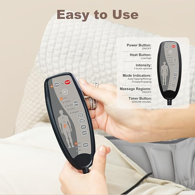 Heycool Vibration Back Massager with Heat, Massage Chair Pad with 10 Vibration Motors & 2 Heating Levels, Chair Massager for Recliner, Sofa, Beige