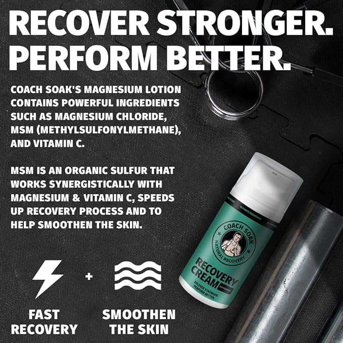 Coach Soak Magnesium Oil Spray & Lotion Set - Fast-Absorbing Topical Magnesium with MSM & Cooling Menthol - 2 Pack - Unscented