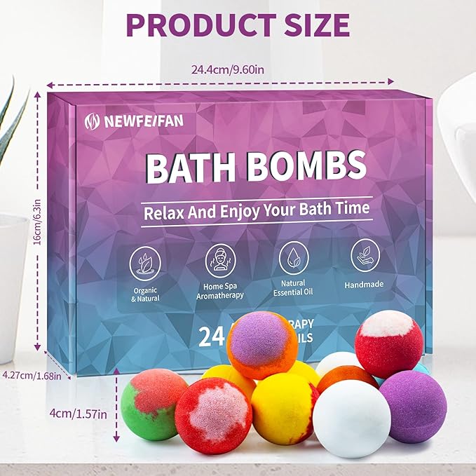 Bath Bombs for Women & Men, Basket Set for Mothers Day Gifts for Mom, 24-Pack Handmade Natural & Organic Essential Oil Bath Bomb, Spa Relaxing Teacher Appreciation Gifts for Wife Girlfriend
