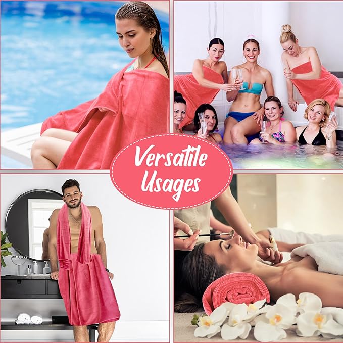 SmoothNovelty 16 Pack Microfiber Bath Towels Bulk 27'' x 60'' Oversized Beach Towel Highly Absorbent Extra Large Soft Drying for Shower Pool Salon Sauna Bathroom Gym Party (Simple,Pink)