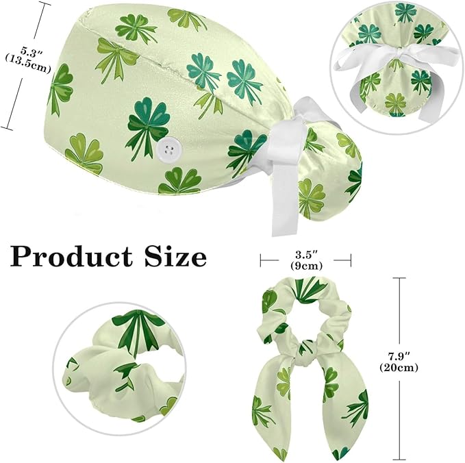 Scrub Caps Women Ponytail Cute Pink and White Leaves Caps Bouffant Working Hat Elastic Tie Back Hats with Button