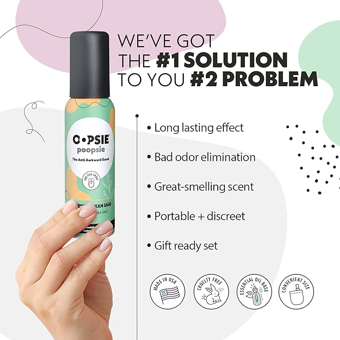 Oopsie Poopsie Toilet Spray – Before & After You Go Bathroom Odor Eliminator & Neutralizer Spray, Travel Size with Essential Oils, TSA Approved – Sage/Berry Fresh 2 Pack – 2 Oz.