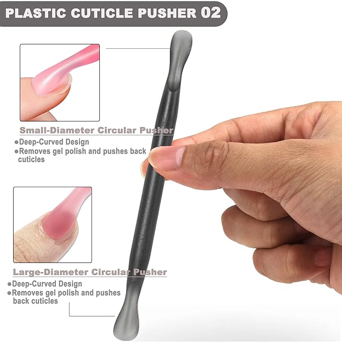 2Pcs Plastic Cuticle Pusher, Dual-end Dead Skin Nail Pusher, Gentle Plastic Pusher, Gel Polish Remover Tool, Manicure and Pedicure Tool, Black