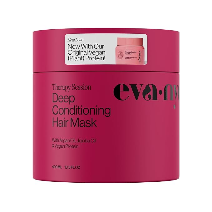 Eva NYC Therapy Session Deep Conditioning Hair Mask with Vegan Protein, Jojoba Oil + Argan Oil - Hydrate, Soften + Repair Hair Strength - Sulfate Free - Warm Vanilla Scent - 13.5 fl oz (Pack of 12)