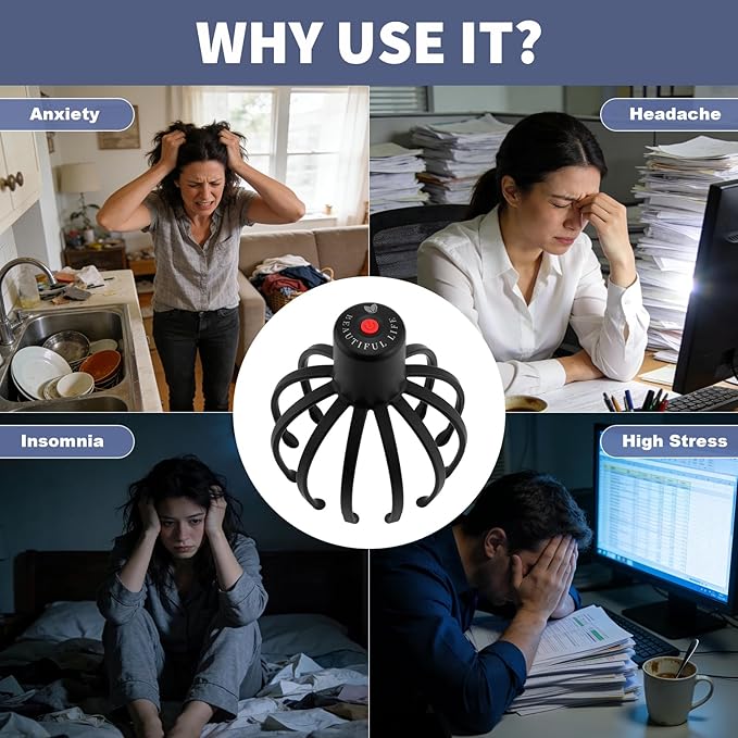 Electric Scalp Massager - 360° Rotation Head Massager with 3 Modes, Waterproof for Shower, Cordless Scalp & Hair Massager for Stress Relief, Hair Growth & Migraine Relaxation, Home & Travel