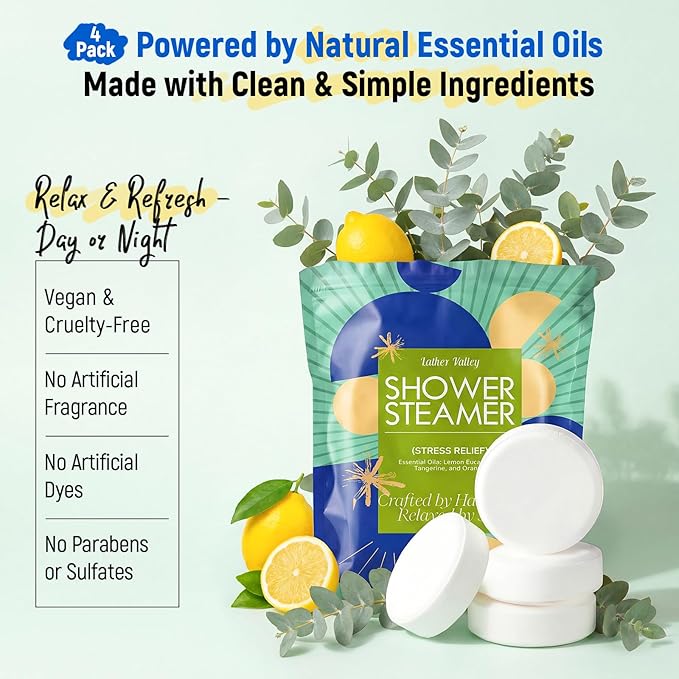 Shower Steamers Aromatherapy & Sport, 100% Pure Natural Essential Oils, Stress Relief & Relaxing, Spa & Birthday Gifts for Women, Men, Valentine's Day, Mother's Day, Self Care - Eucalyptus, 4 Pack