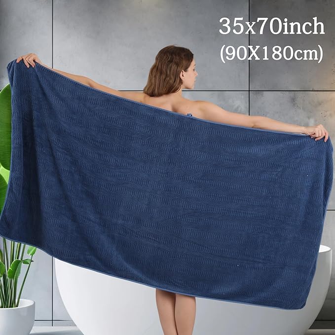8 Piece Bath Towel Set-2 Oversized Bath Sheets(35"x70"),2 Hand Towels,4 Washcloths-Extra Large Microfiber Towel Sets,Less Lint Highly Absorbent & Quick Dry Bath Towels for Bathroom Gym Pool,Navy