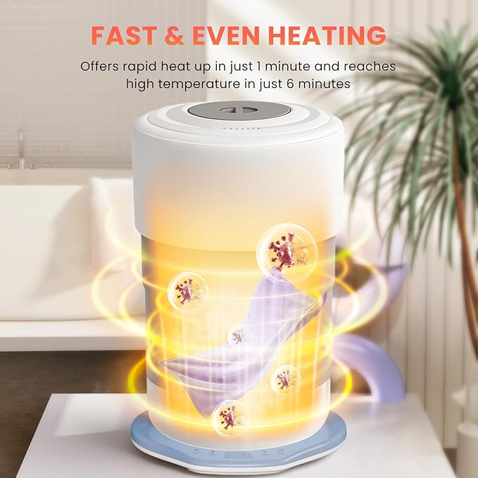 Towel Warmer, 23L Towel Warmer Bucket with Time Setting, Auto Shut-Off, Retractable Portable, Fits Up to Two Large Towels, Bathrobes, Blankets, PJ's and More