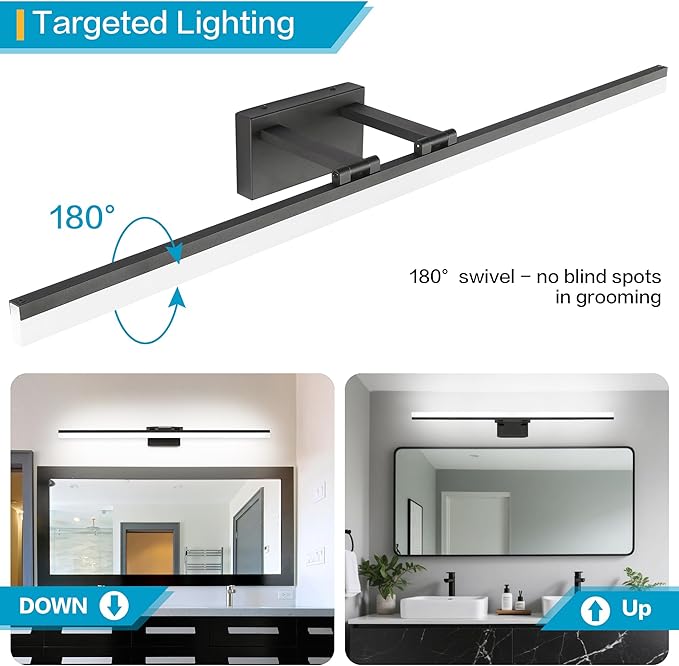 SOLFART Modern LED Vanity Lights 47.2 Inch Bathroom Light Fixtures Over Mirror Fixture Matt Black Finishing Light Strip 8778-ND