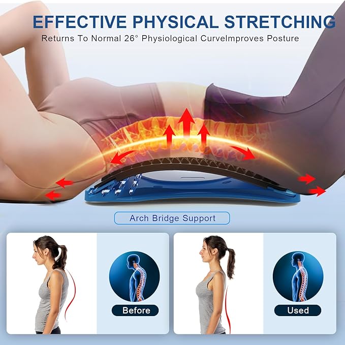 MINOLL Back Stretcher for Lower Back Pain Relief, Multiple Level Adjustable Arch Lumbar Back Cracker Board, Back Cracking Device, Back Massager for Scoliosis, Spine Decompression Support
