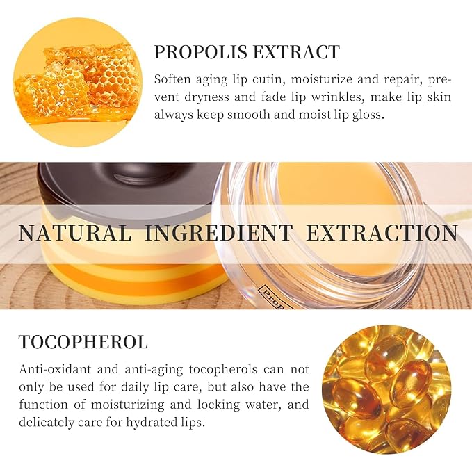 4 PCS Honey Lip Balm Pot, Honey & Strawberry & Watermelon & Apple Lime Lip Mask, Reduces Lines, Hydrate & Moisturizing Skin Care, Prevention Dry Cracked Lips Repair Treatment