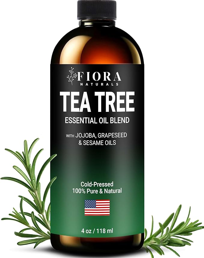 Fiora Naturals Tea Tree Essential Oil Blend, Soothing Moisturizer for Dry Scalp, Helps Hair Growth, Soothes Itchy Scalp & Fights Dandruff - Moisturizes and adds Shine - 4 fl oz