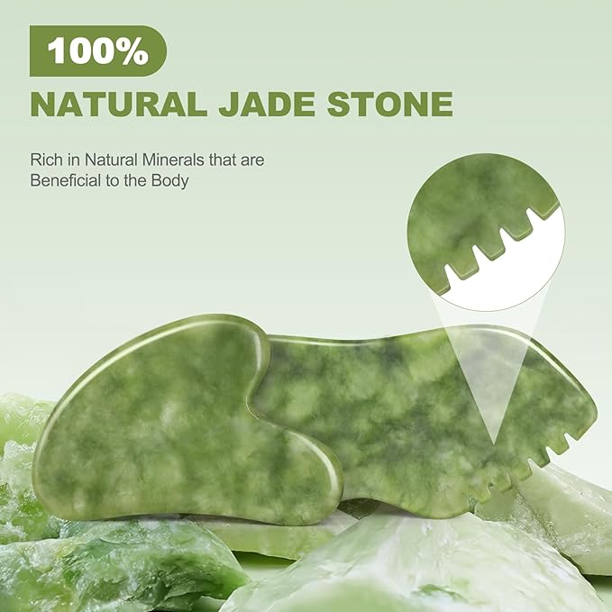 airogym 2PCS Jade Stone Gua Sha Set Face Massager Jade Facial Tools Body Lymphatic Drainage Massager, Guasha Face Sculpting Tool Skin Care Set Gifts for Women Gua Sha Sculpting for Tighten Skin