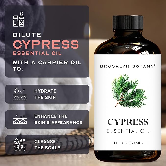 Brooklyn Botany Cypress Essential Oil - 100% Pure and Natural - Premium Grade Oil with Dropper - for Aromatherapy and Diffuser - 1 Fl Oz