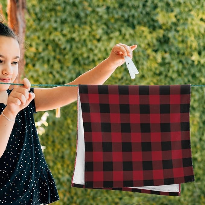 Black and Red Buffalo Plaid Hand Towels for Bathroom Set of 2,Classic Farmhouse Checkered Christmas Decorative Bathroom Towels for Bath,Face,Hair,Soft Absorbent Dish Towels for Kitchen 28"x14"