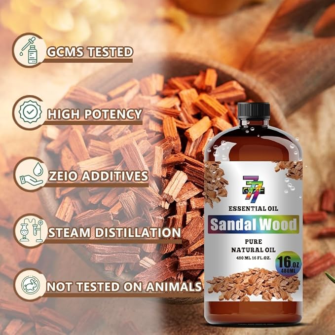 Sandalwood Essential Oil - GV77ZF Sandalwood Oils for Diffusers, Humidifiers, DIY Candles, Soap, Cleaning, Home, Office, Yoga, Massage, Gifts - 16 fl oz (480 ml)