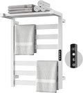 Tower Warmer Rack, 6 Bars Stainless Steel Wall Mounted Electric Heated Towel Rack for Bathroom, Built-in Timer, Hard-Wired & Plug in, Glossy Black (White)