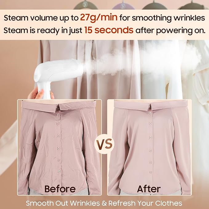 Portable Hand Held Steamer for Clothes - 1350W Handheld Clothes Steamer, 15S Rapid Heating, Garment Wrinkle Remover Fastly Make Clothes Soft, Large-Capacity Iron for Hotels/Travel, Mother's Day