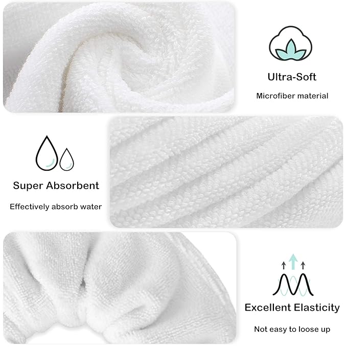 IVARYSS Super Towel Scrunchies for Drying Hair, Absorbent and Soft Microfiber for Frizz Free, Large Thick Ponytail Holder Wet Hair Accessories for Women and Girls, 4 PCS (White Grey)